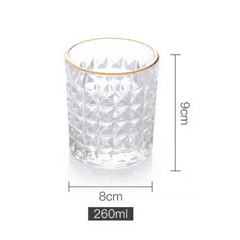 3/2/Pcs Embossed Glass Cup Coffee Mug Transparent Gold Rim Whisky Wine Glass Home Office Bar Milk Beer Juice Drinking Water Cups