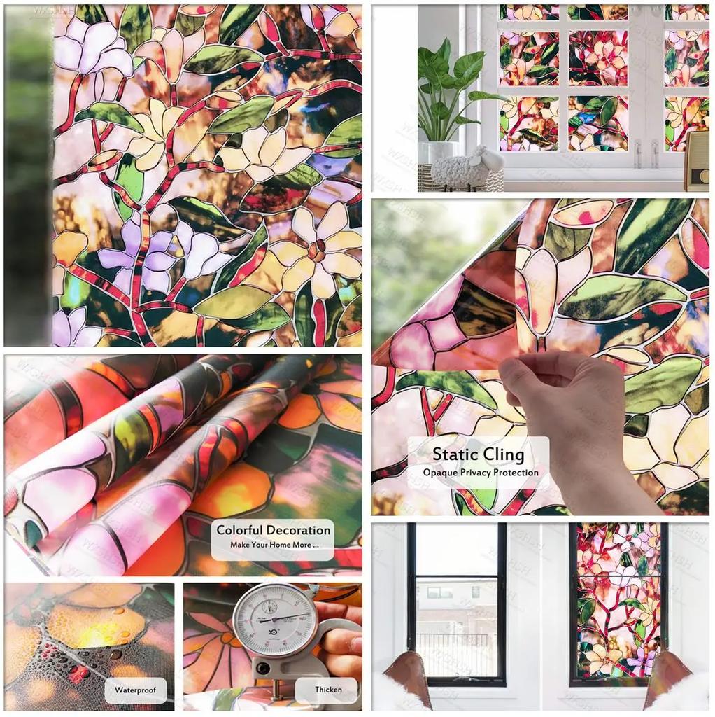 Film pentru fereastră Film de confidențialitate Vitraliu Film static Cling decorativ Vinil detașabil Nuanță pentru ferestre Autocolante de blocare UV pentru biroul acasă