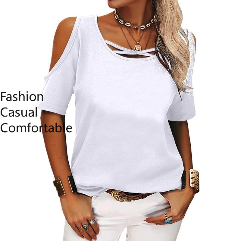 Women's Fashion Casual Summer Spring Solid Color Print Short Sleeve O-Neck Blouses & Shirts