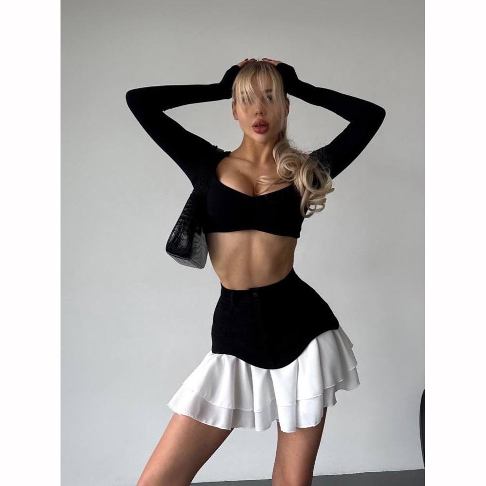 Summer Women's Ruffle Edge Cake Skirt Mini Dress High Waisted No Belt