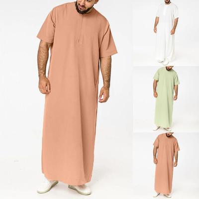 2025 Men's Zippered Solid Color Muslim Robe - Middle East & Dubai Style