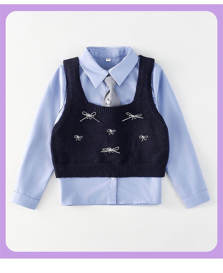 Girls' Autumn 2025 Academy Style: Bowknot Vest, Knit Vest & Pleated Skirt Set