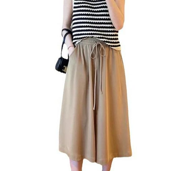 Hochtaillierte Eisseiden-Hose mit weitem Bein für Damen - Sommer Schlankmachend, Koreanischer Stil, Lockere Passform, Birnenform-freundlich, Rockhose mit Kordelzug