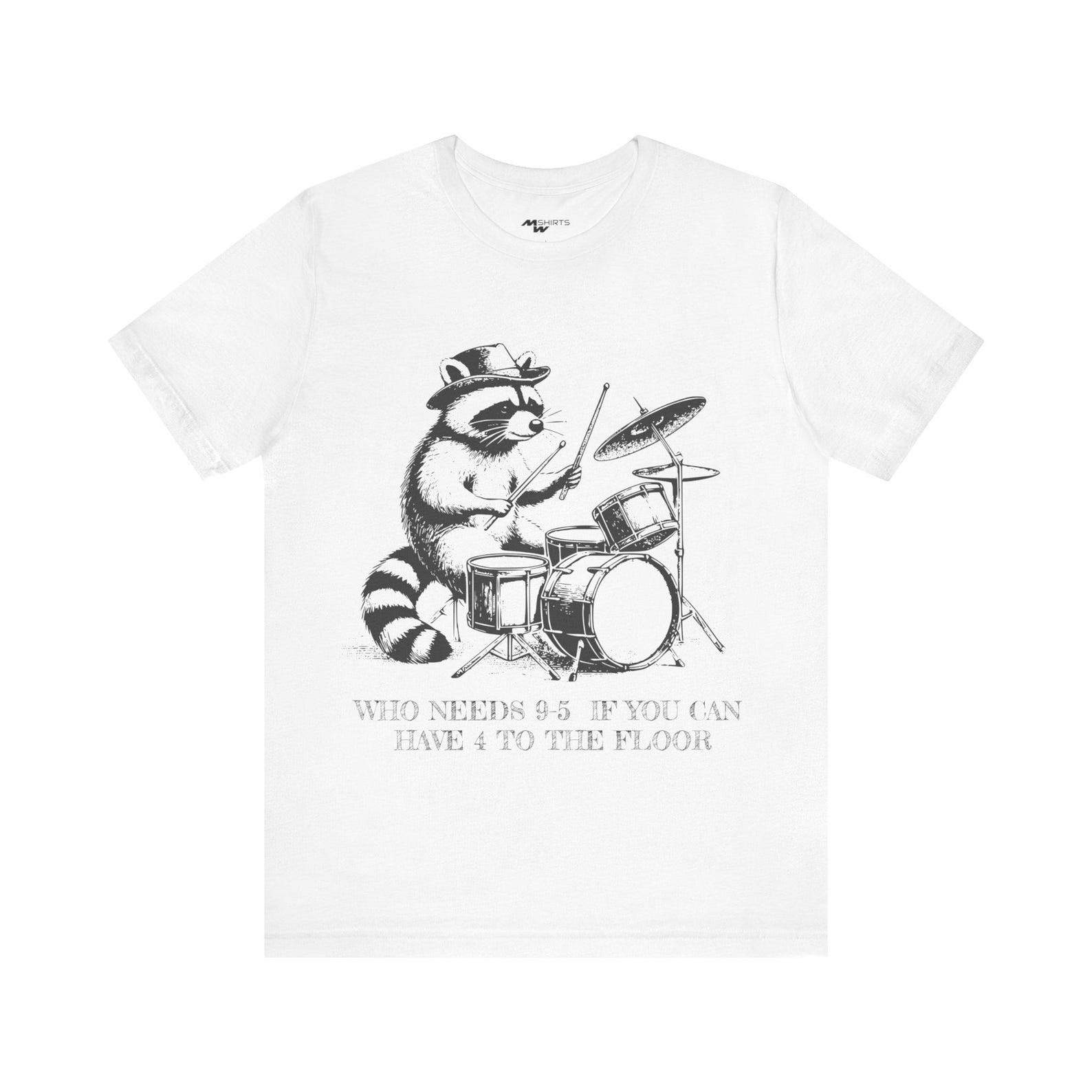 Raccoon Drummer T-Shirt: Funny Music Lover Tee 4XL