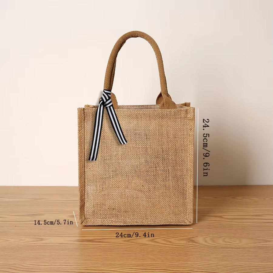 New linen tote bag large capacity tote bag bow tie shoulder bag picnic travel storage bag