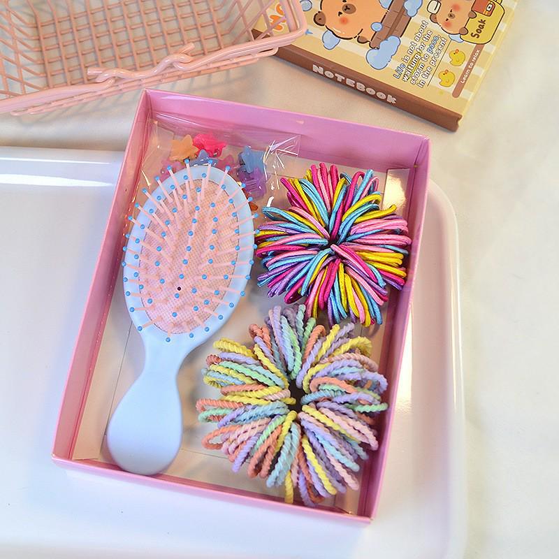 Pink Hair Accessories Set: Cute Hair Ties, Rubber Bands, Ropes, Clips & Gift Box for Girls and Babies