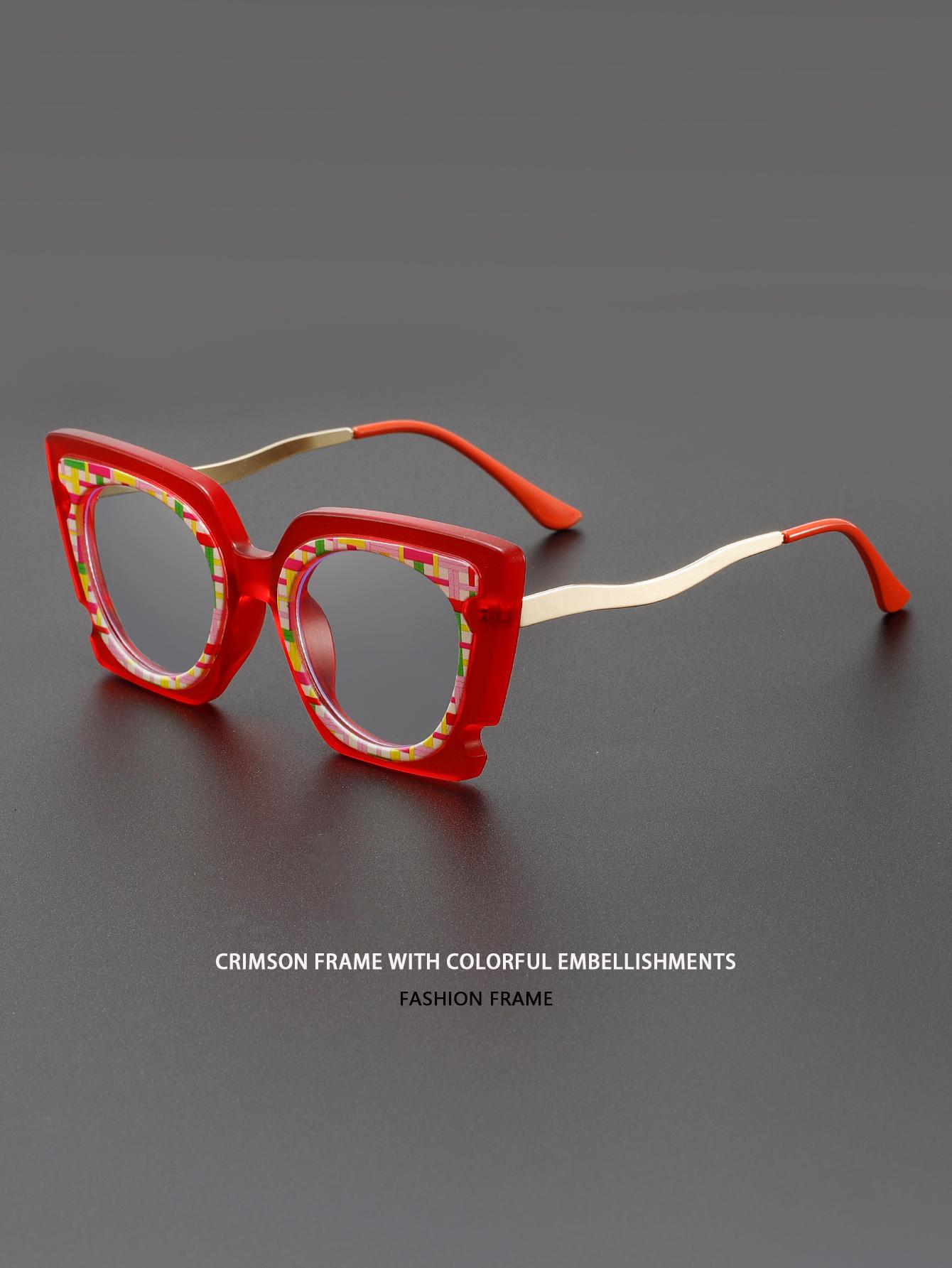 

Модные большие квадратные очки в стиле бохо с защитой от синего света - модная пластиковая металлическая оправа, красный и белый цветочный дизайн, Decorati красный