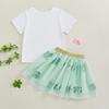 Toddler Girls 2Pcs Spring Outfits Short Sleeve Letter Print Sweatshirt + Tulle Skirt Set Kids Irish Clothes