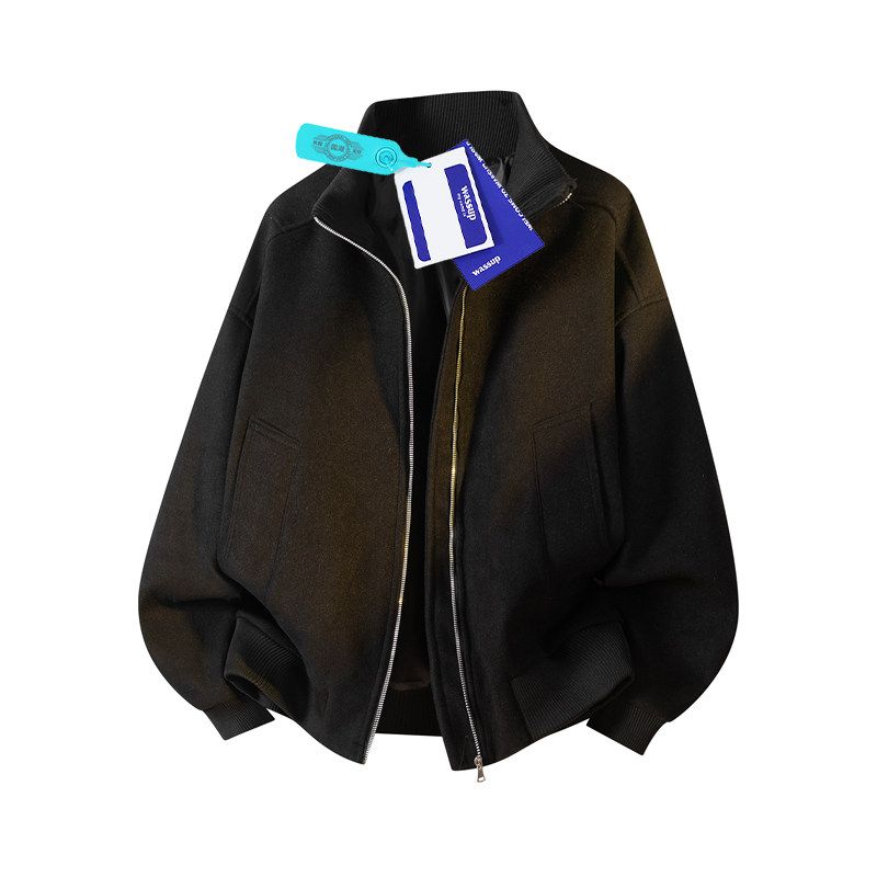 Wassup American-Style Heavy-Duty Stand-Up Collar Jacket for Men, Autumn and Winter, High-End Cleanfit, Lazy Style, Gray Top