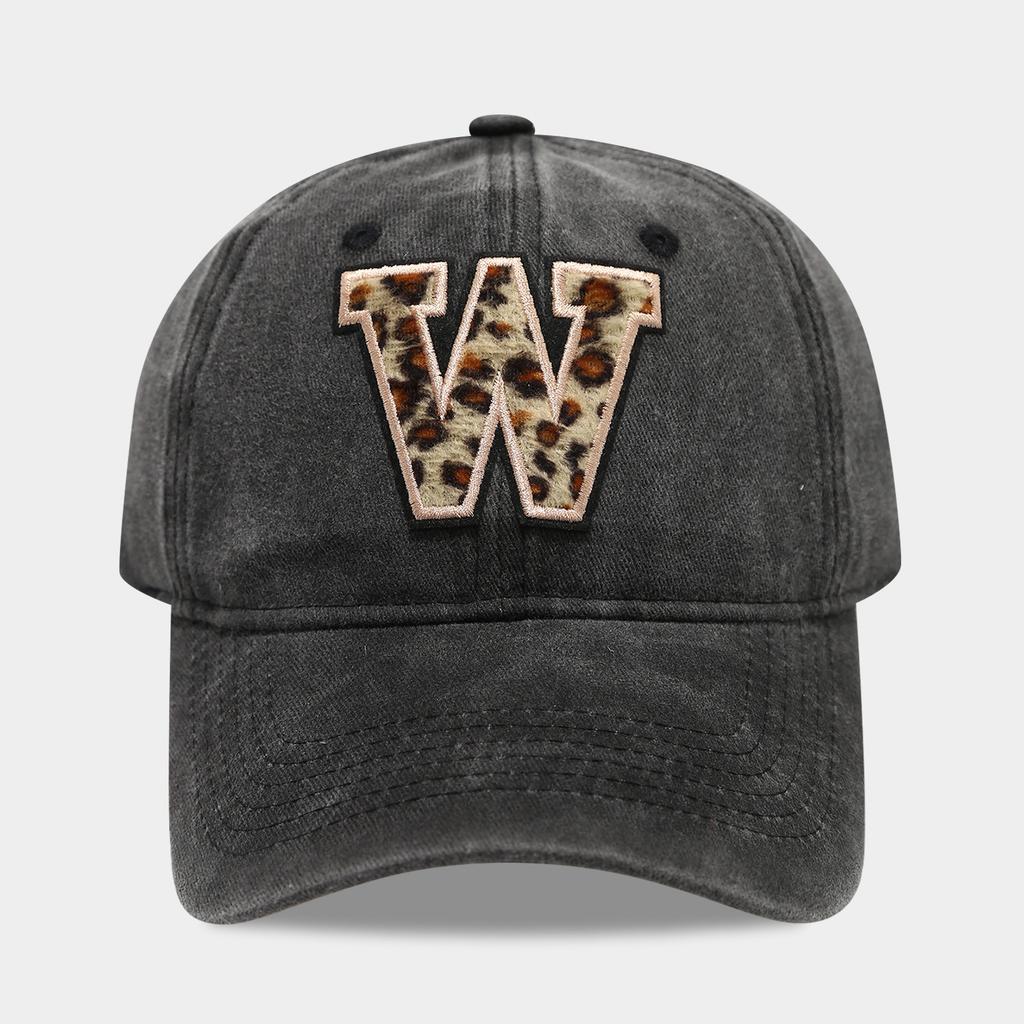 Black Baseball Cap, 26 English Letters Leopard Print Duckbill Hat, Women's Retro Fashion Sports Sun Hat, Trendy Cap