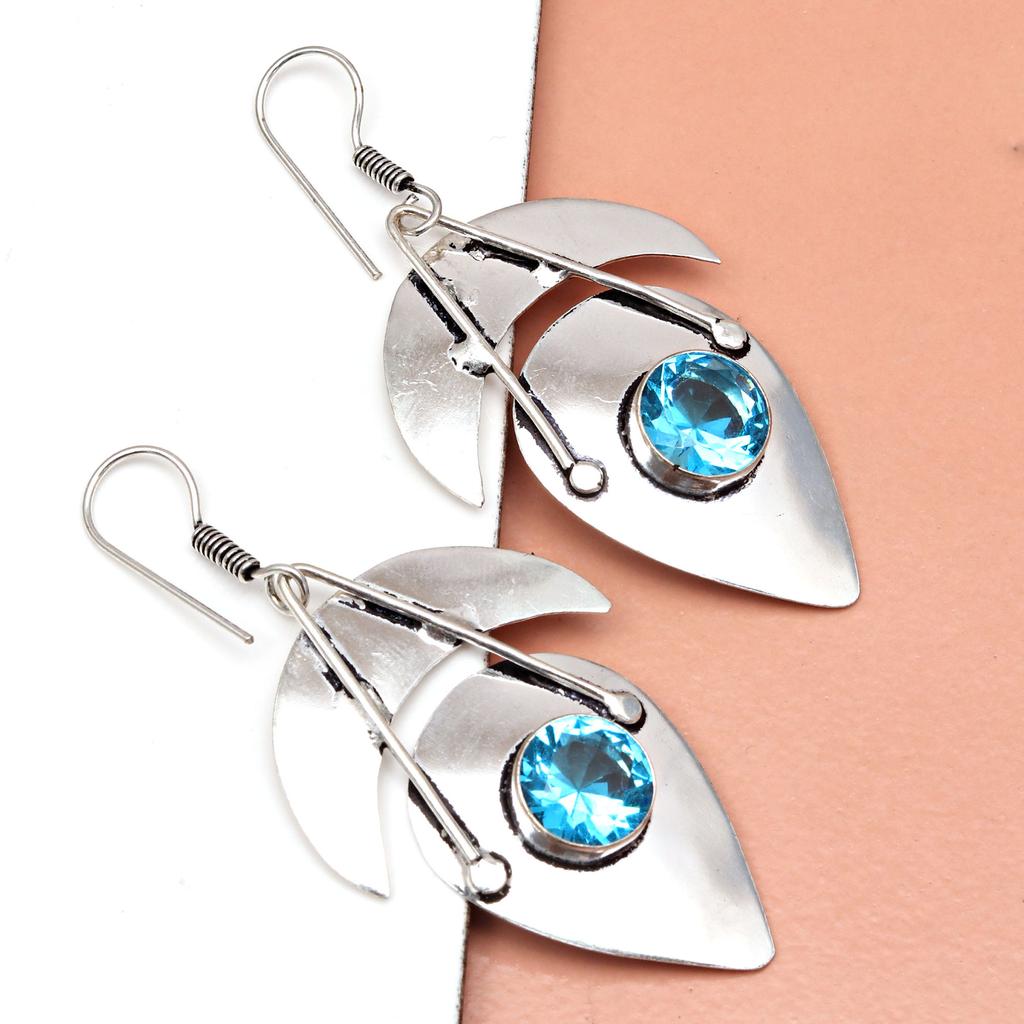 925 Silver Blue London Topaz Sterling Gemstone Earring Earrings Jewelry