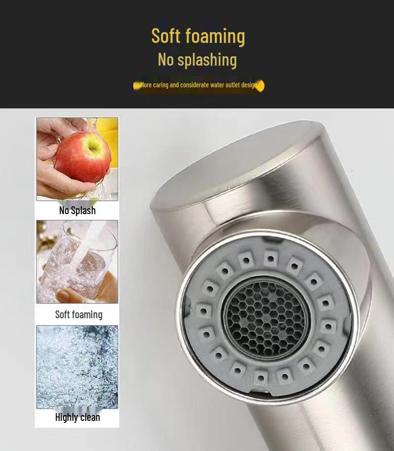 Stainless Steel Pull-out Kitchen Faucet with Dual-Function Telescopic Rotating Spout for Vegetable Sink (Hot & Cold Water)