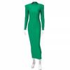 Shoulder Padded Long Sleeve Bodycon Green Party Club Maxi Long Dress Spring Autumn Women Fashion Elegant Clothes