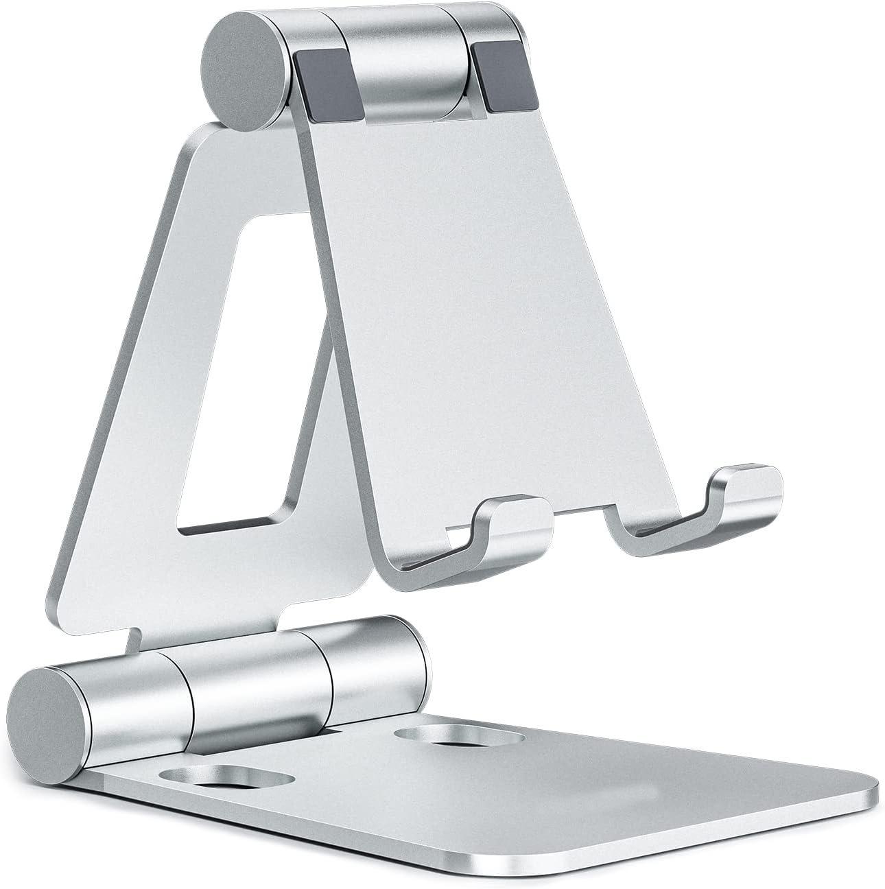 Dual Folding Cell Phone Stand Fully Adjustable Foldable Cell Phone Tablet Desktop Stand Desk Holder Mount Cradle
