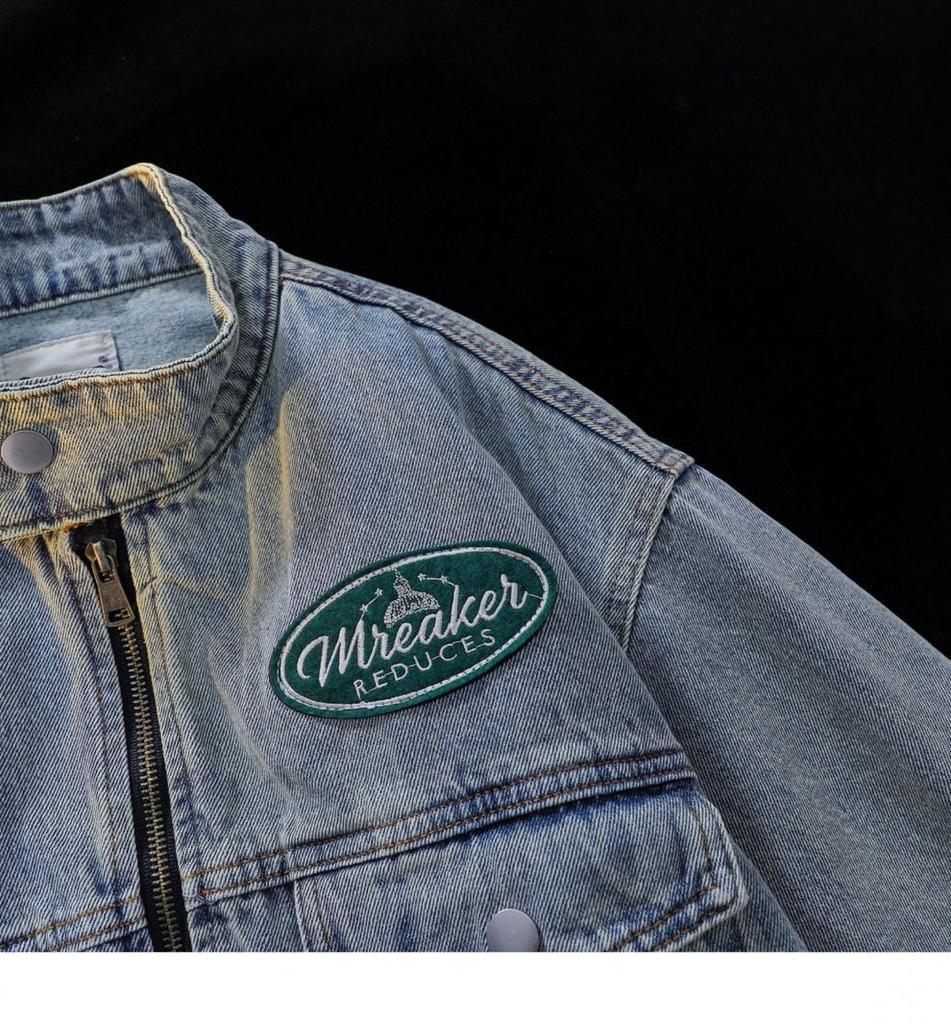 American High Street Vintage Denim Jacket - Unisex, Washed & Distressed, Autumn Trendy, Loose Fit, Casual Motorcycle Style