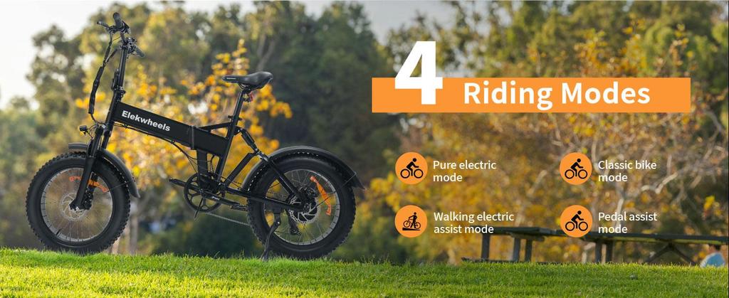 ElekWheels E5 750W Electric Bike - Foldable Fat Tire eBike with Dual Suspension, 50KM Range, LCD Display & Dual Disc Brake