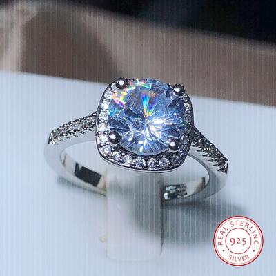 Classic Square White Zirconia Ring For Women  Stamp Fashion Party Valentine's Day Gift