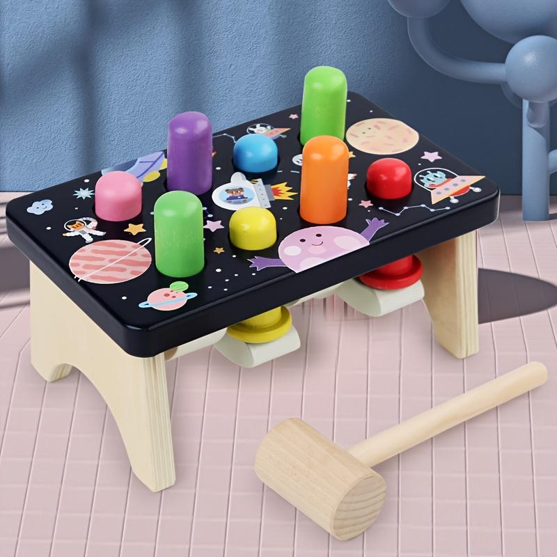 Wooden Hammering Toy with Colorful Pegs Educational Sensory Play for Youngsters, Fine Motor Skills Development, Space Themed Design, Perfect Gift
