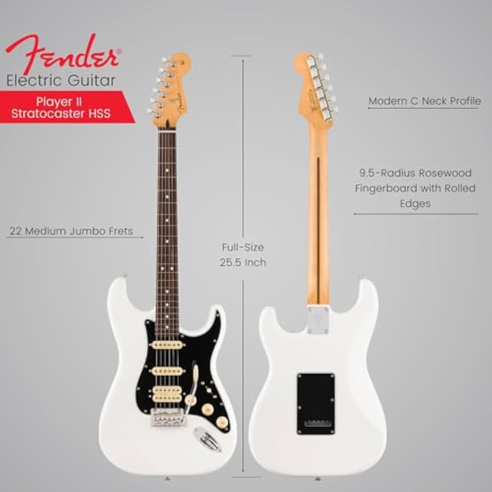 Fender Fender Electric Guitar Player II Stratocaster® HSS, Rosewood Fingerboard, Polar White with...