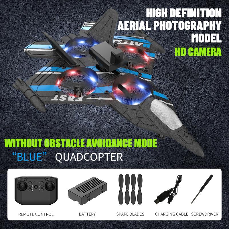 Aereo RC con Telecamera Elicottero Telecomandato Caccia Schivata Ostacoli Aereo 2.4G Schiuma EPP Giocattoli di Natale per Bambini