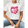 Europejski Rozmiar Walentynki Damska Casualowa Koszulka z Okrągłym Dekoltem i Krótkim Rękawem z Nadrukiem Różowego Serca - Idealny Wybór na Wiosnę i Lato