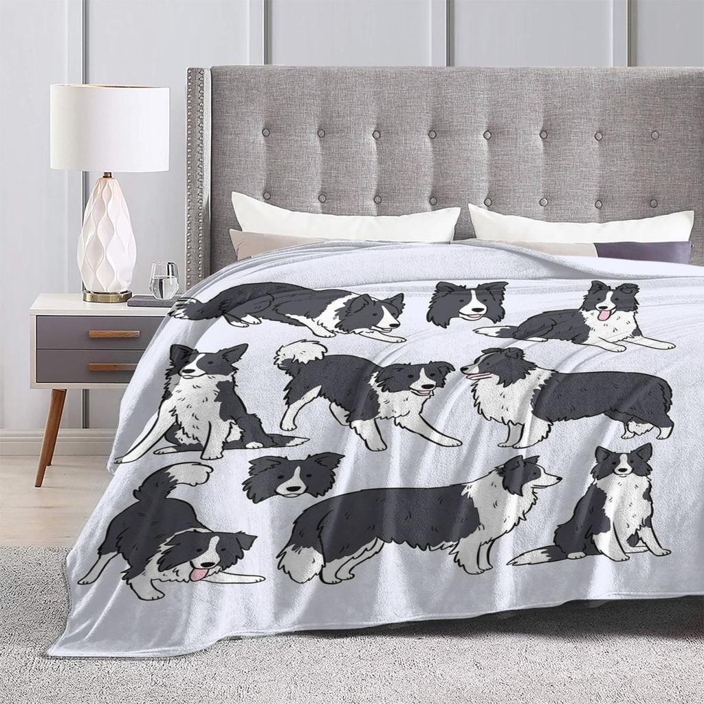 Border Collie Dog Cute Pattern Blanket Soft Warm Flannel Throw Blanket Cover for Bed Living Room Picnic Travel Home Couch