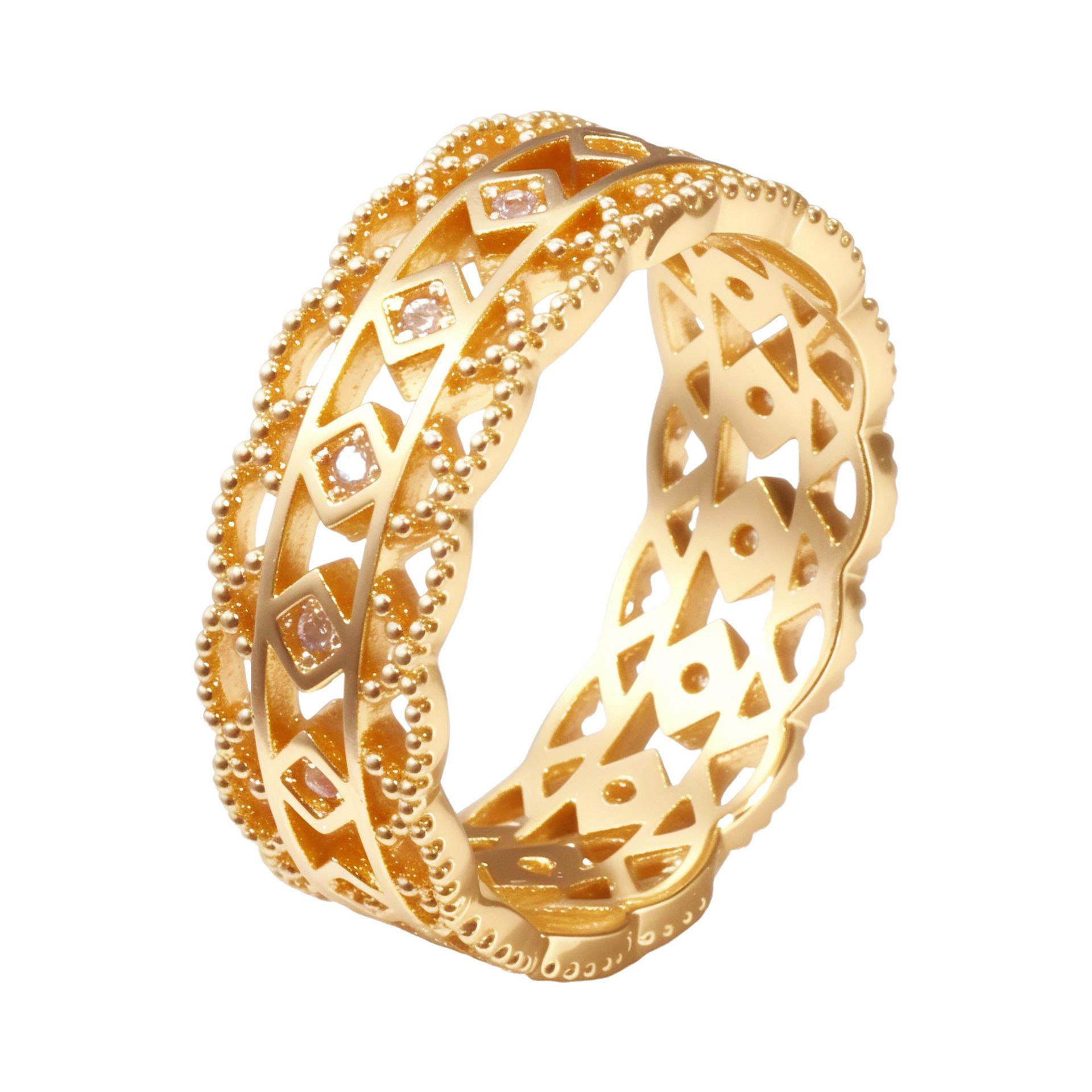 

Retro design geometric pattern ring, French court style, hollowed out bracelet, crown flower women s ring no. 6 золотой