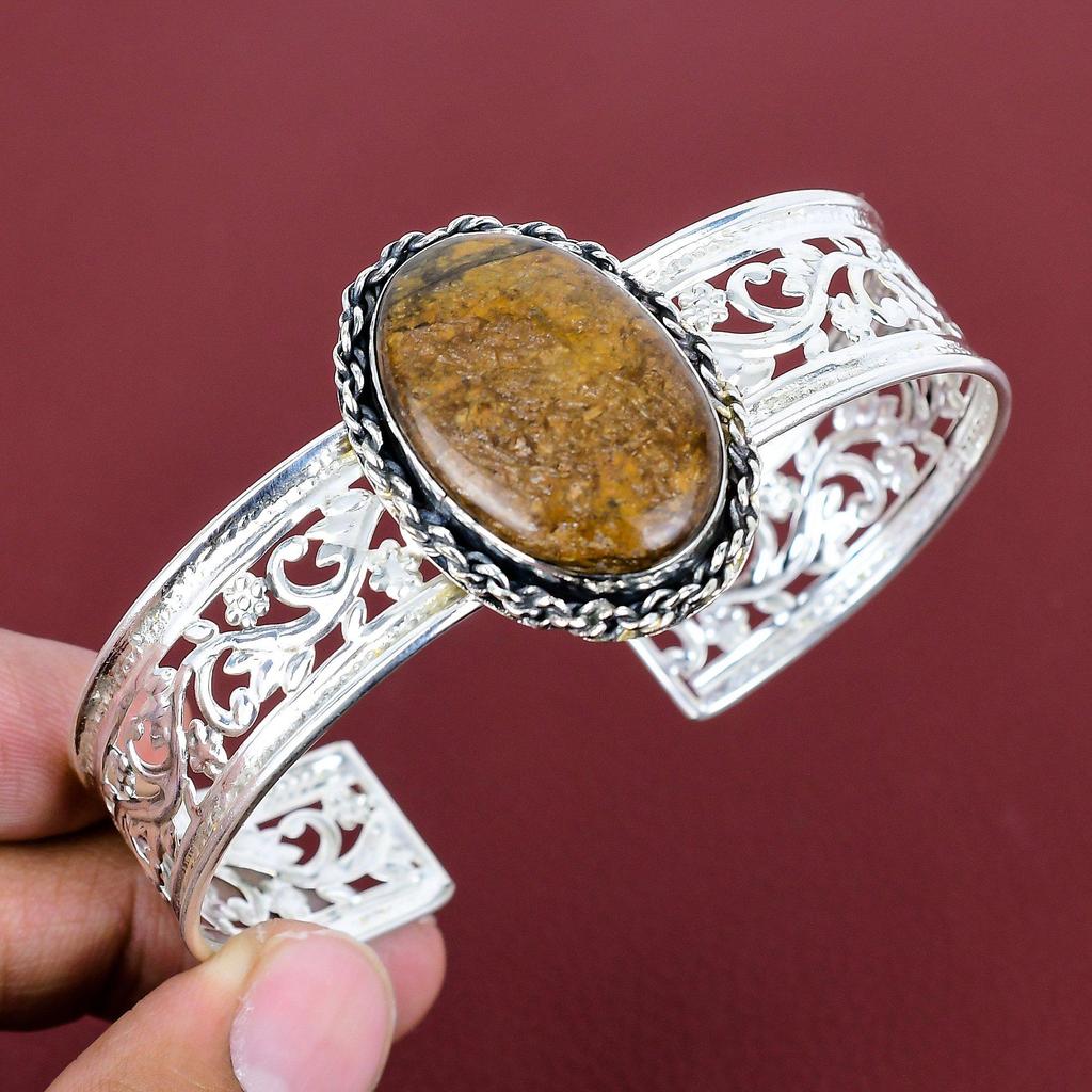 Bronzite Cuff Bracelet 925 Sterling Silver Bangle Gemstone Cuff Bracelet Adjustable Bangle Handmade Cuff Latest Design Jewelry Gifts for Her