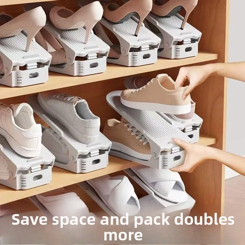 Adjustable Shoe Slots Organizer Modern Double Rack Storage Space Saver Shoes Footwear Storage Stand Shoes