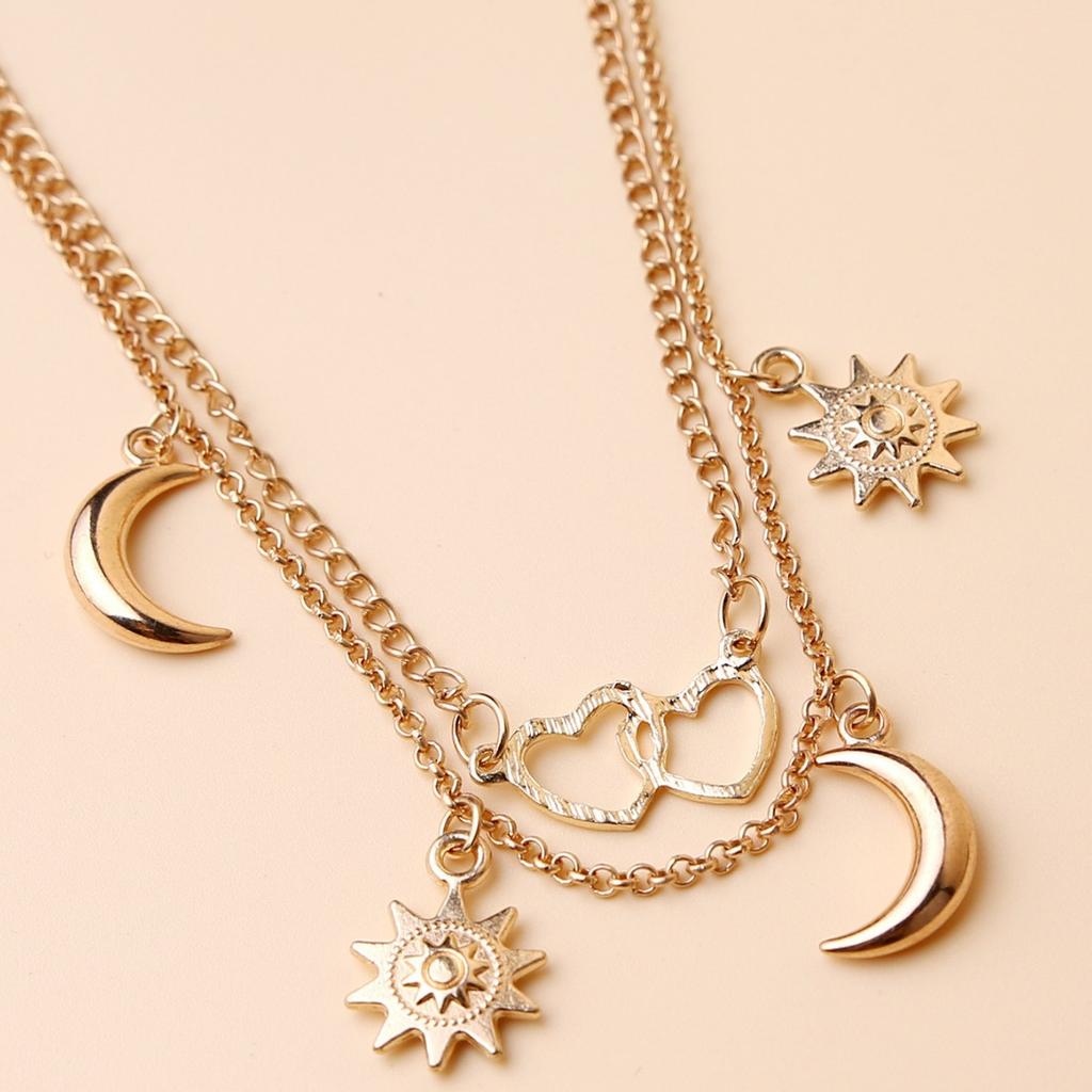 European and American style double-layer love sun moon anklet women's beach vacation alloy foot jewelry hot-selling models