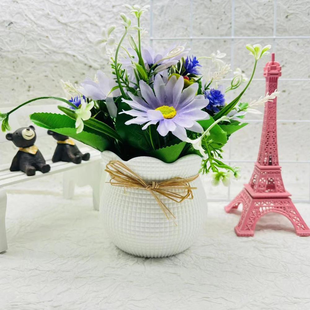 Chrysanthemum Sunflower Square Pot Faux Potted Plant For Living Room Tabletop