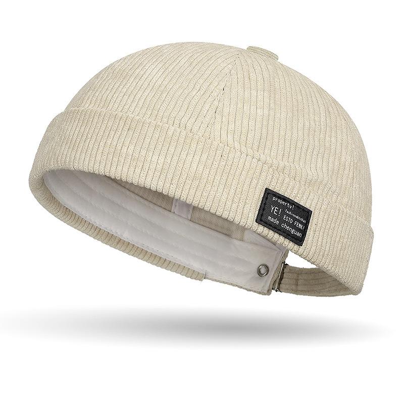 Autumn and winter corduroy brimless casual hat, personalized yuppie hat, men s and women s striped velvet melon skin hat
