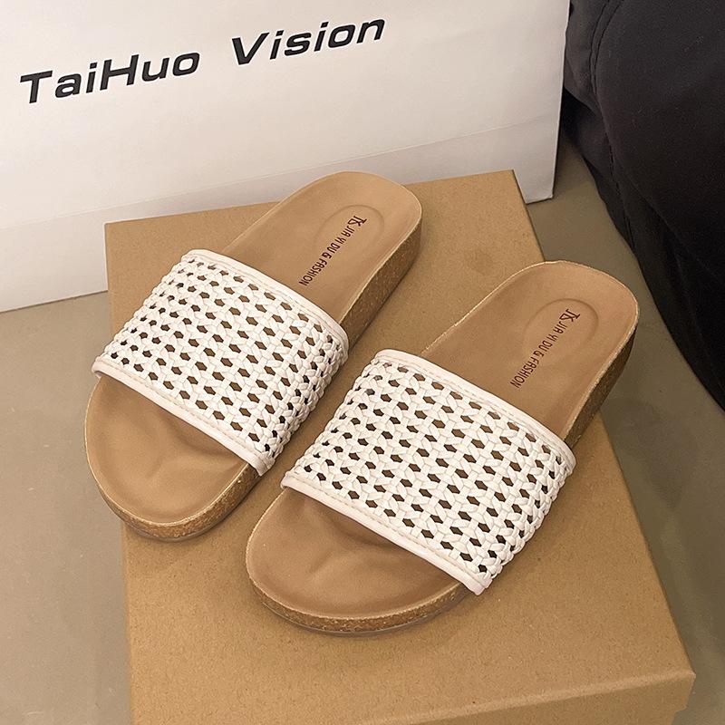 

Thick-soled Birkenstock cool slippers women s summer wear 2025 new with skirt woven fisherman beach one-word sandals 35 бежевый