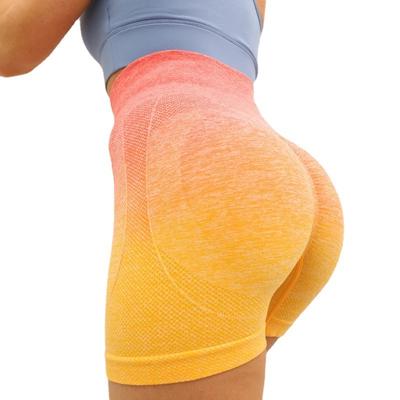 Shorts de ioga fitness femininos, respiráveis e resistentes ao suor, com cintura alta e elástico, cor pêssego, justos
