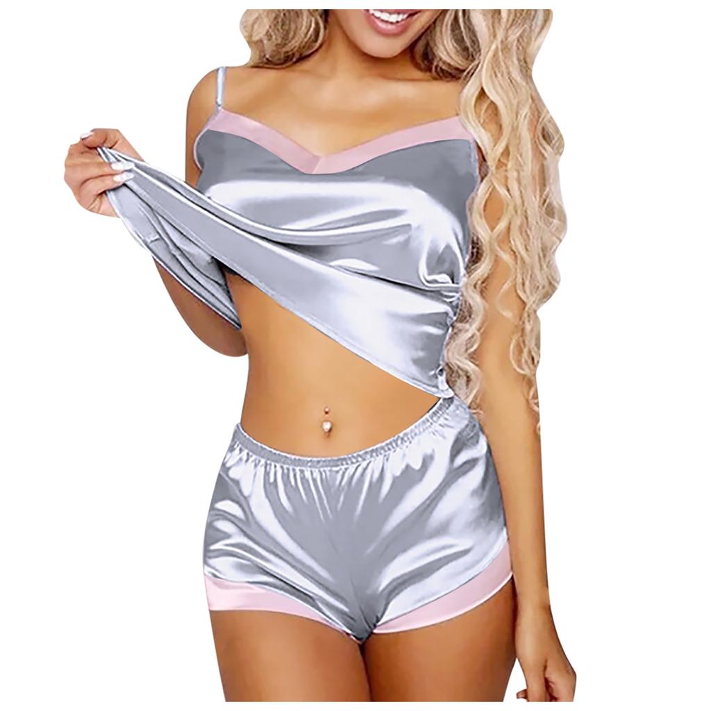 Women Sexy-Lingerie Sleepwear Satin Silk Babydoll  Nightwear Pajamas Set