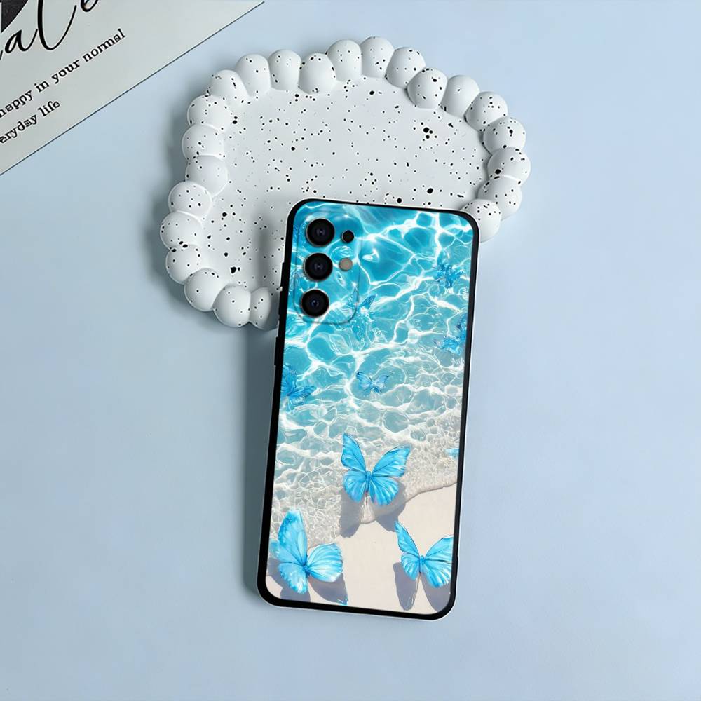 

Blue Butterfly Ocean wave Black Soft Silicone Phone Case for Samsung S25, S24, S21, S22, S23, S30, Ultra, S20, Plus, FE, Lite Samsung S26ULTRA
