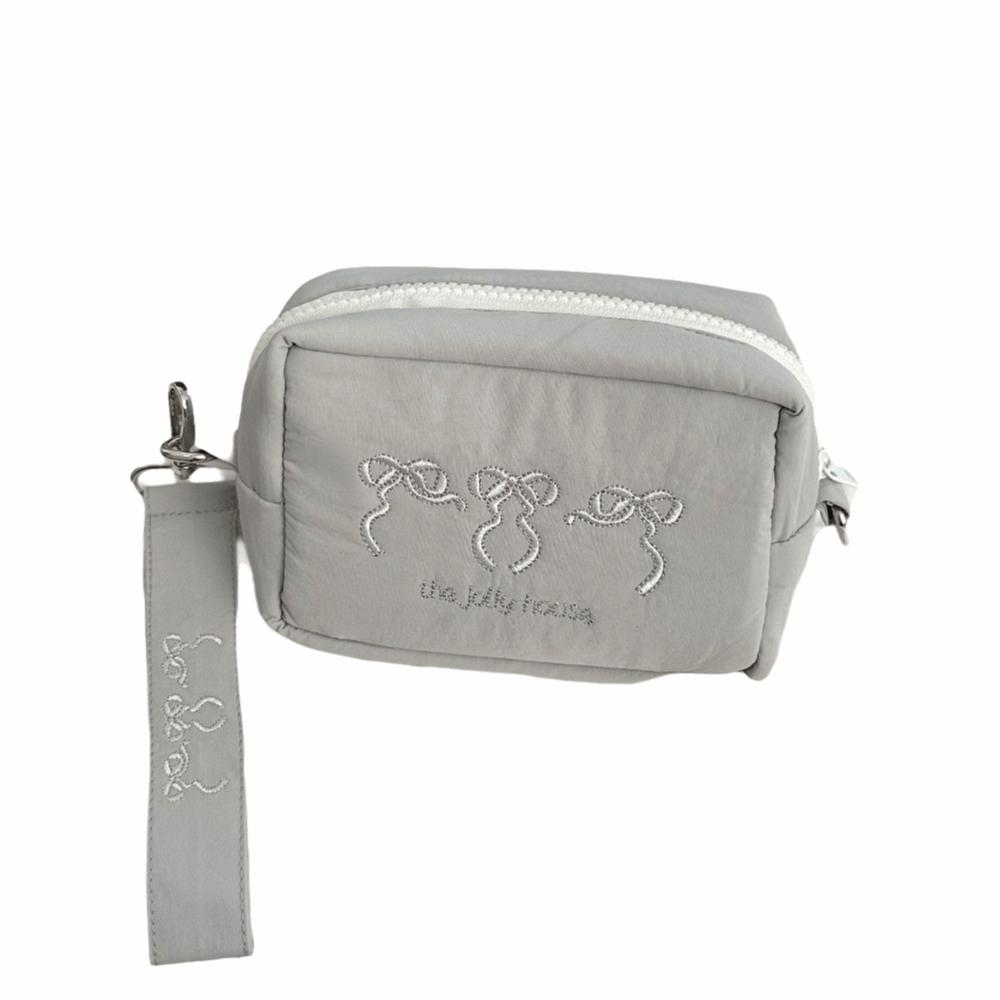 

Portable Thicken Cosmetic Bag Embroidery Bow Large Capacity Camera Handbag Multifunctional Camera Case сірий