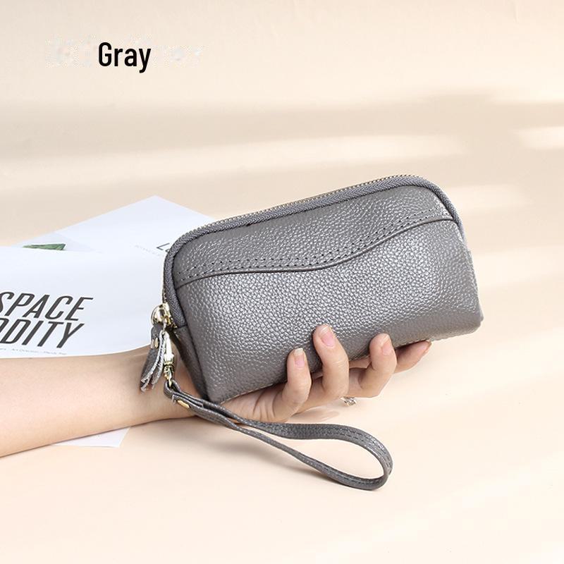 "Europäische und amerikanische Mode echtes Rindsleder lange Brieftasche mit Doppel-Reißverschluss: Damenhandtasche und Handytasche mit großem Fassungsvermögen"