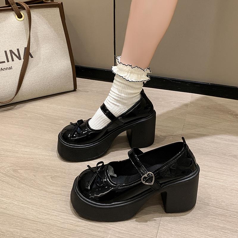 Fashion versatile thick-soled thick-heeled bow Mary Jane shoes women's shoes 2025 spring and autumn new comfortable high-heeled single shoes