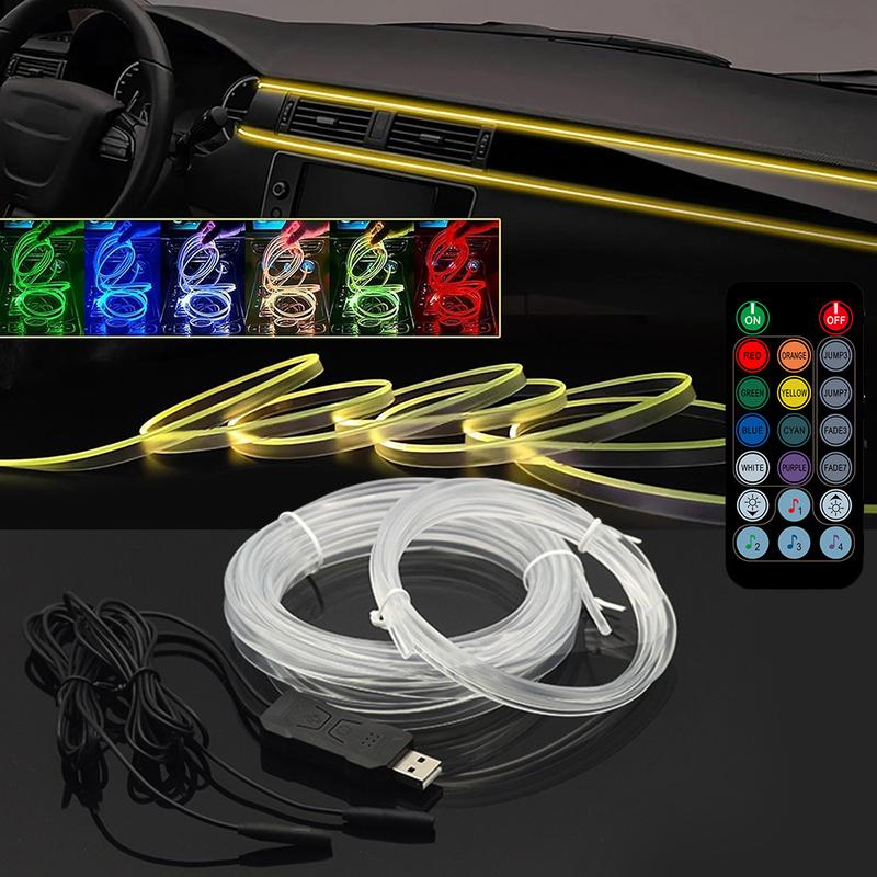 Neon Car LED Interior Ambient Lights 13.12FT Colorful Fiber Optic RGB Strip USB Remote Control Auto Atmosphere Decorative Lamp