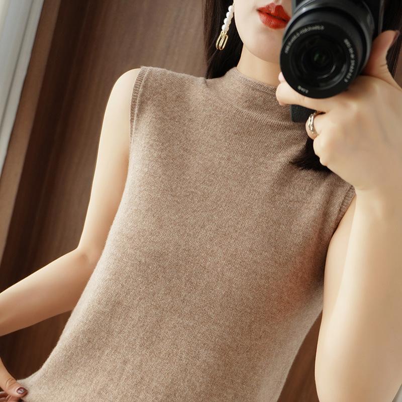 Thin Short-sleeved Half-high Neck Knitted Vest In Summer Loose and Fashionable Versatile Sleeveless Suspender Knitted Sweater