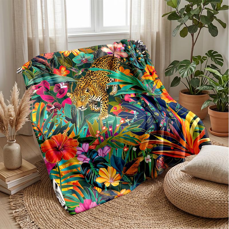 Jungle Leopard Elegance 1 Theme Blanket Lightweight Warm Flannel Blanket Decorative Throw Blanket for Home Decoration