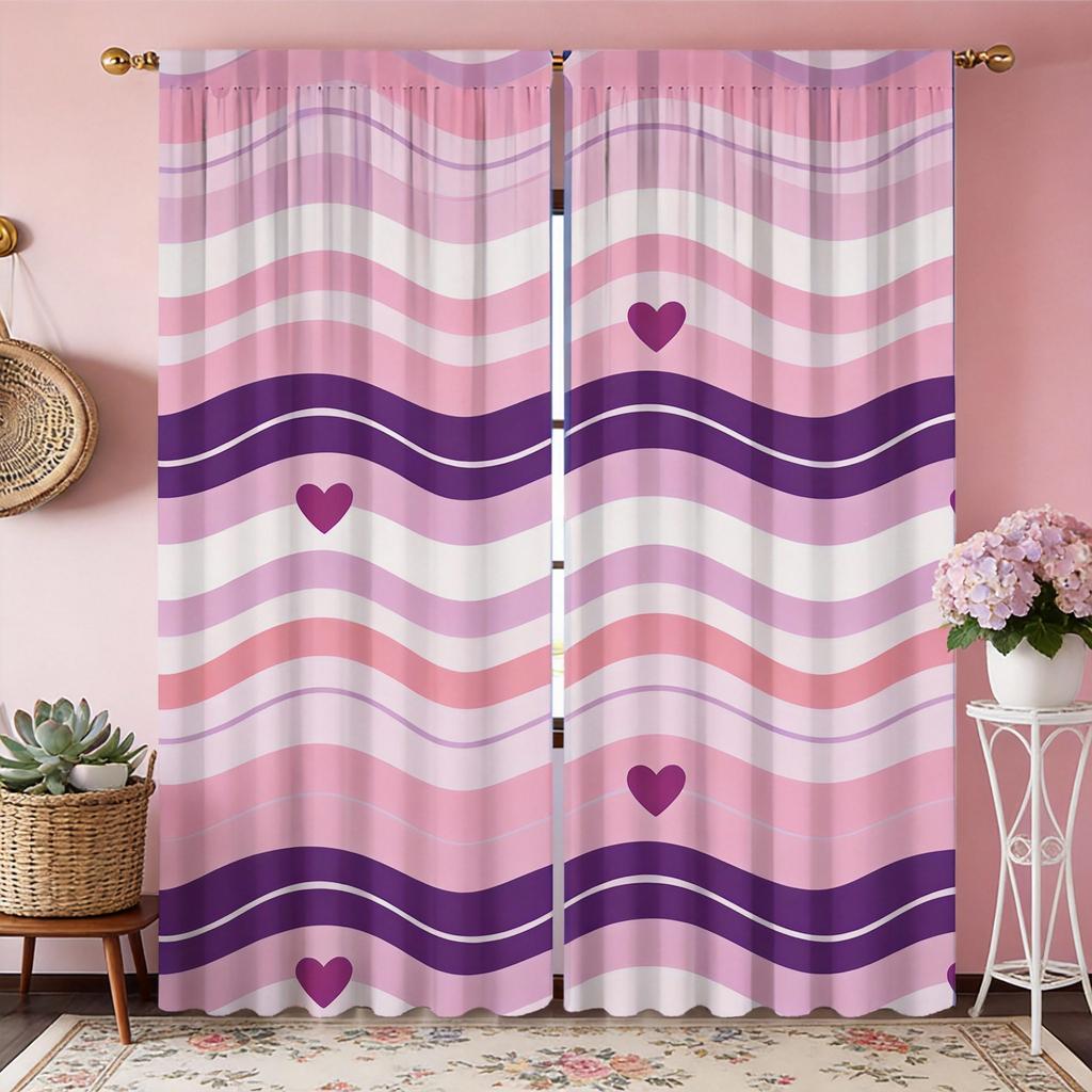 Abstract Colorful Curtains 2pcs – Vertical Dots and Lines in Pink Blue Purple, Modern Art Decor for Living Room and Bedroom