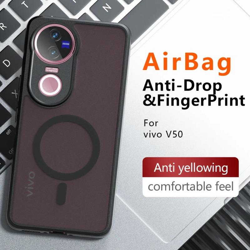 For Magsafe Magnetic Acrylic Case for Vivo V50 Lite V 50E Luxury Armor Frosted Shockproof Hard Bumper Cover for Vivo V50 Lite Y29 4G
