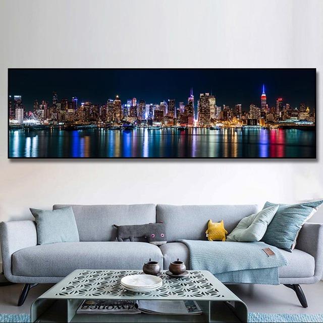 

Современный пейзаж Нью-Йорка ночной вид холст картины постеры и принты настенные панно для гостиной домашний декор без рамки 60cm×170cm NoFrame