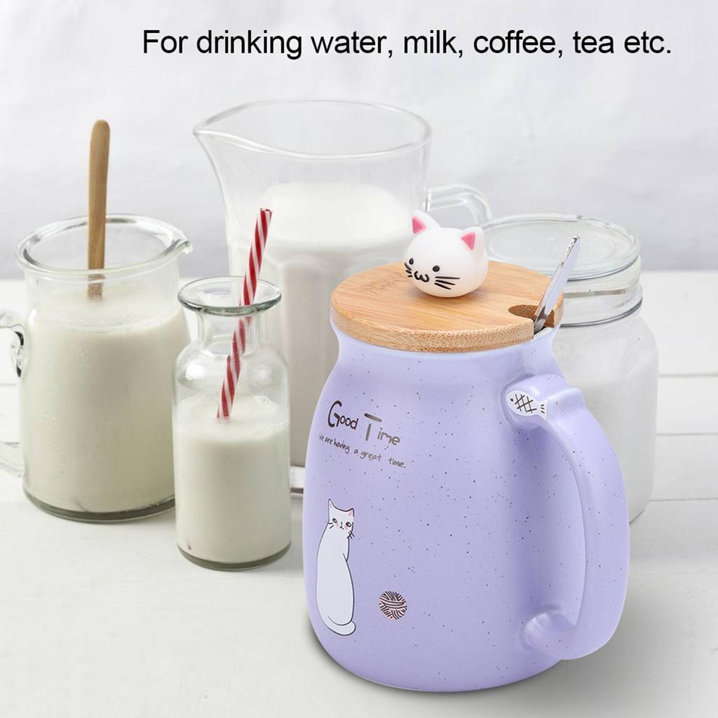 1Pc Lovely Cat Ceramic Cup with Spoon and Lid  Coffee Water Milk Mug for Drinkware Gift(Pink)