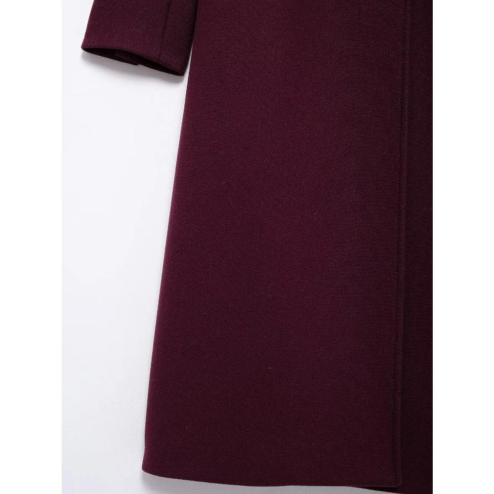 Women Fashion Burgundy Woolen Coat Double Breasted Long Sleeve Lapel Blends Jacket Autumn Winter High Street Outerwear