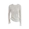 Women's Korean Style Floral Round Neck Long Sleeve T-shirt - Autumn/Winter Slimming Base Layer