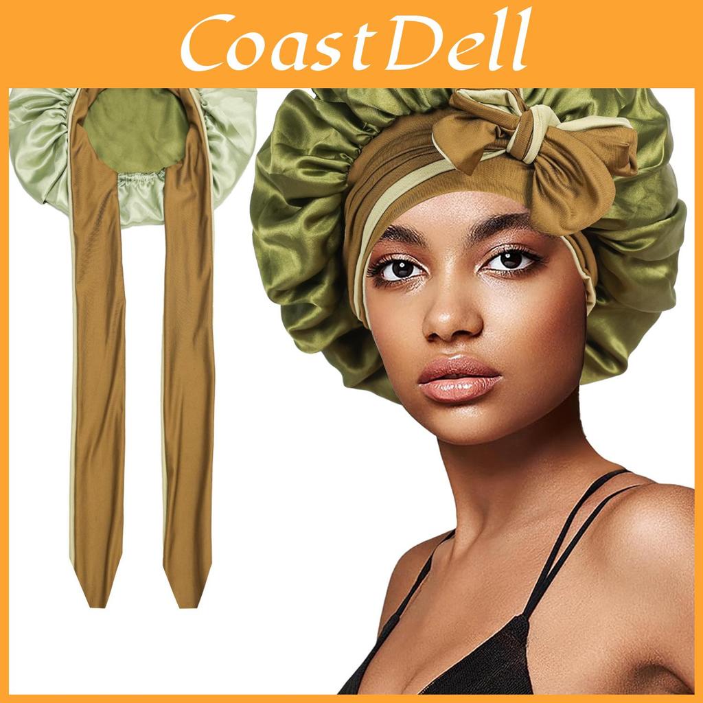 Polyester Double Layer Satin Sleep Cap With Bow Tie For Women And All Seasons Comfort