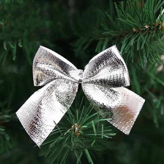 12Pcs/Pack Christmas Bows Ornaments Golden Silver Red Bow Xmas Tree Decoration for Home Festival